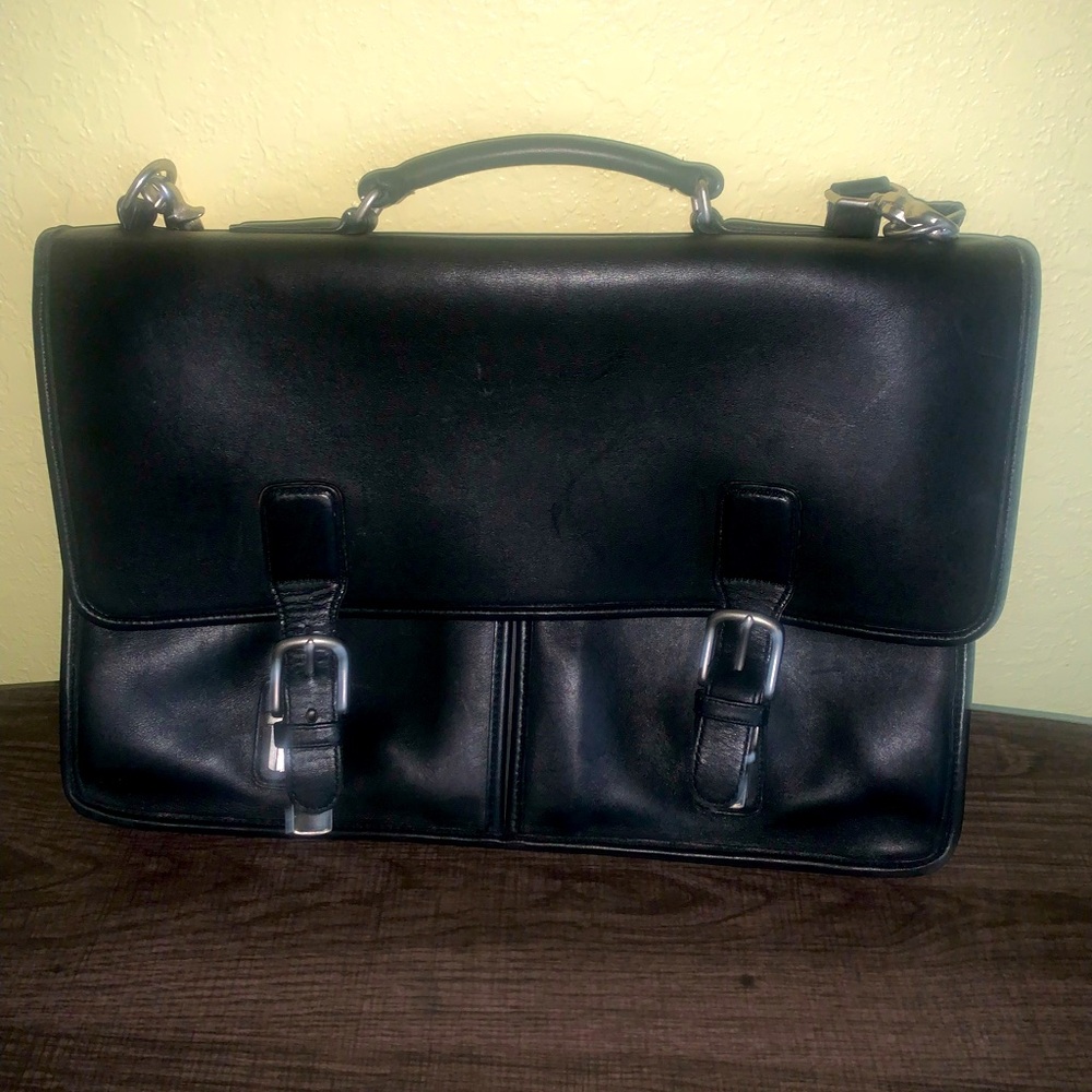 Vintage Leather Coach Messenger Bag Two Front Pockets